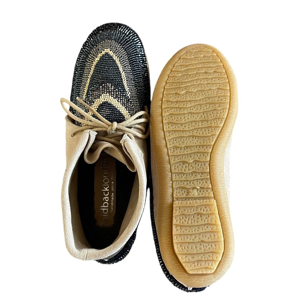 LAIDBACK LONDON Inca Women's Size 36/US 6 Navy Blue Beige Soft Beaded Moccasins - Picture 9 of 10